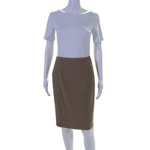 Magaschoni Collection Womens Back Zip Knee Length Pencil Skirt Brown Size Small
